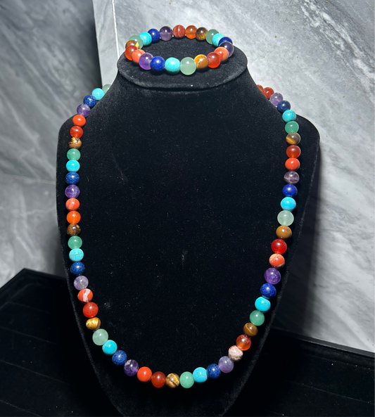 Seven Chakra Necklace And Bracelet Set