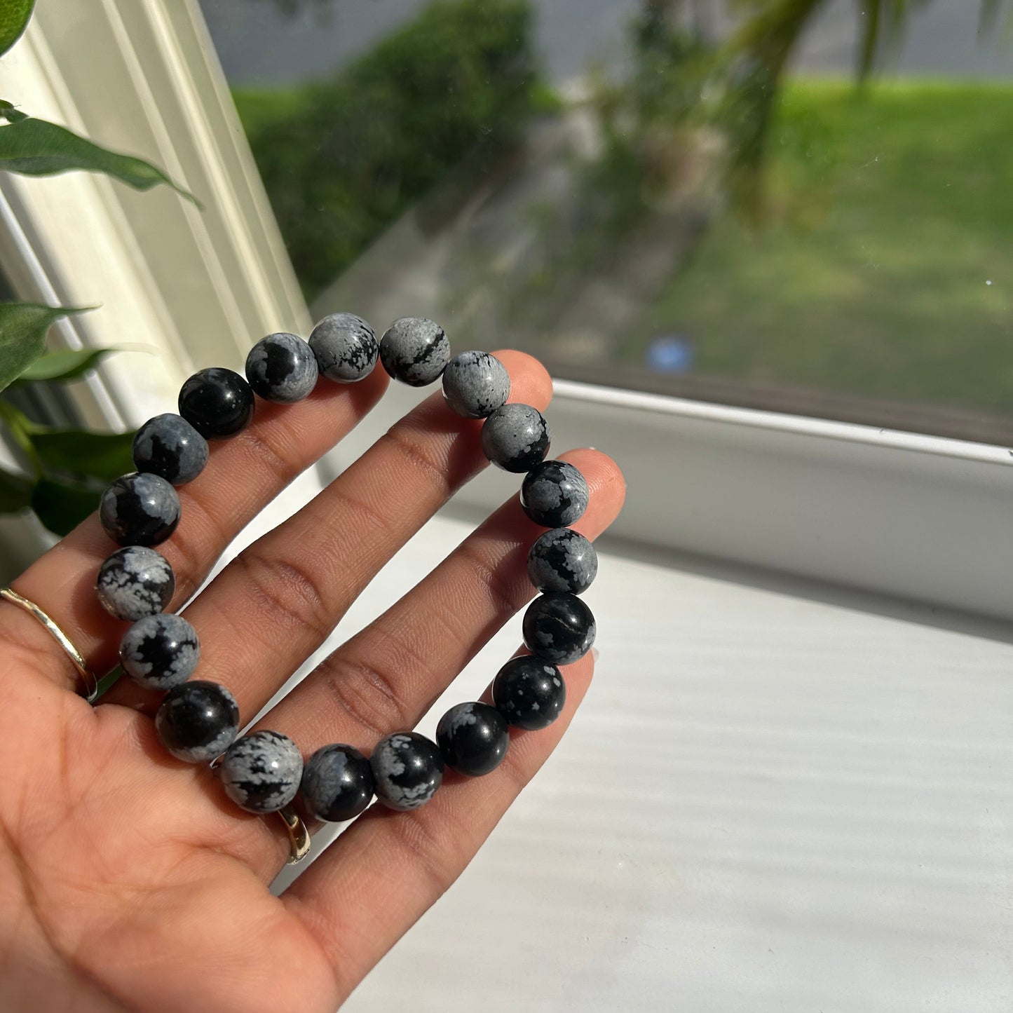 Black and gray natural stone bracelet