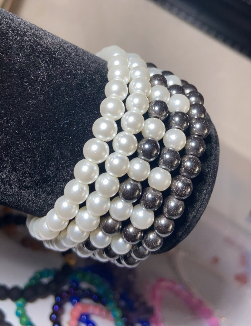 Pearl & Hematite Bracelets