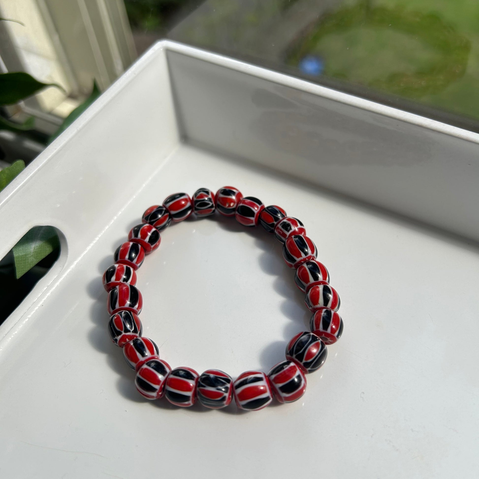 Red black and white bead bracelet