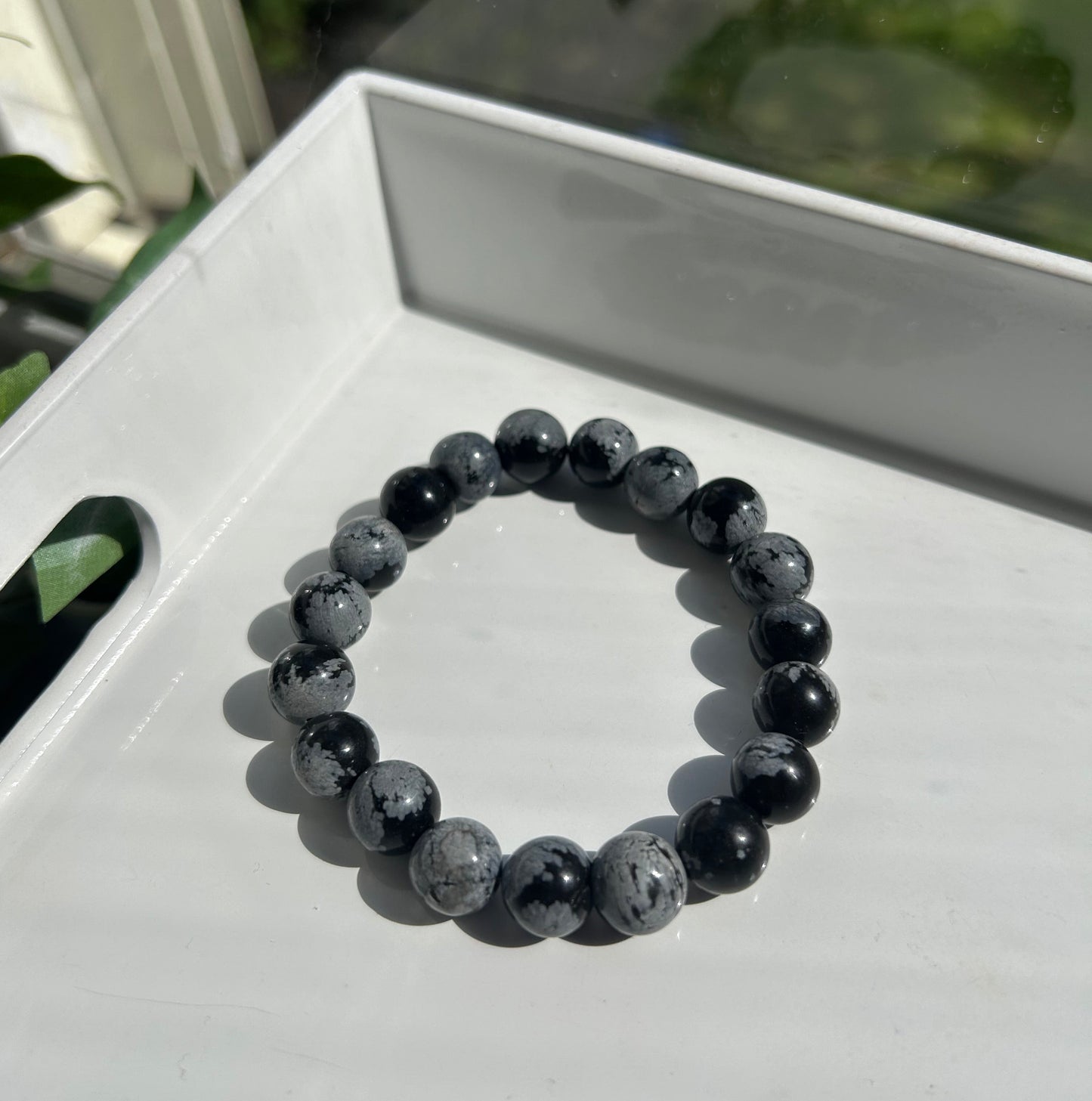 Handmade Black and grey Snowflake Jasper gemstone bracelet