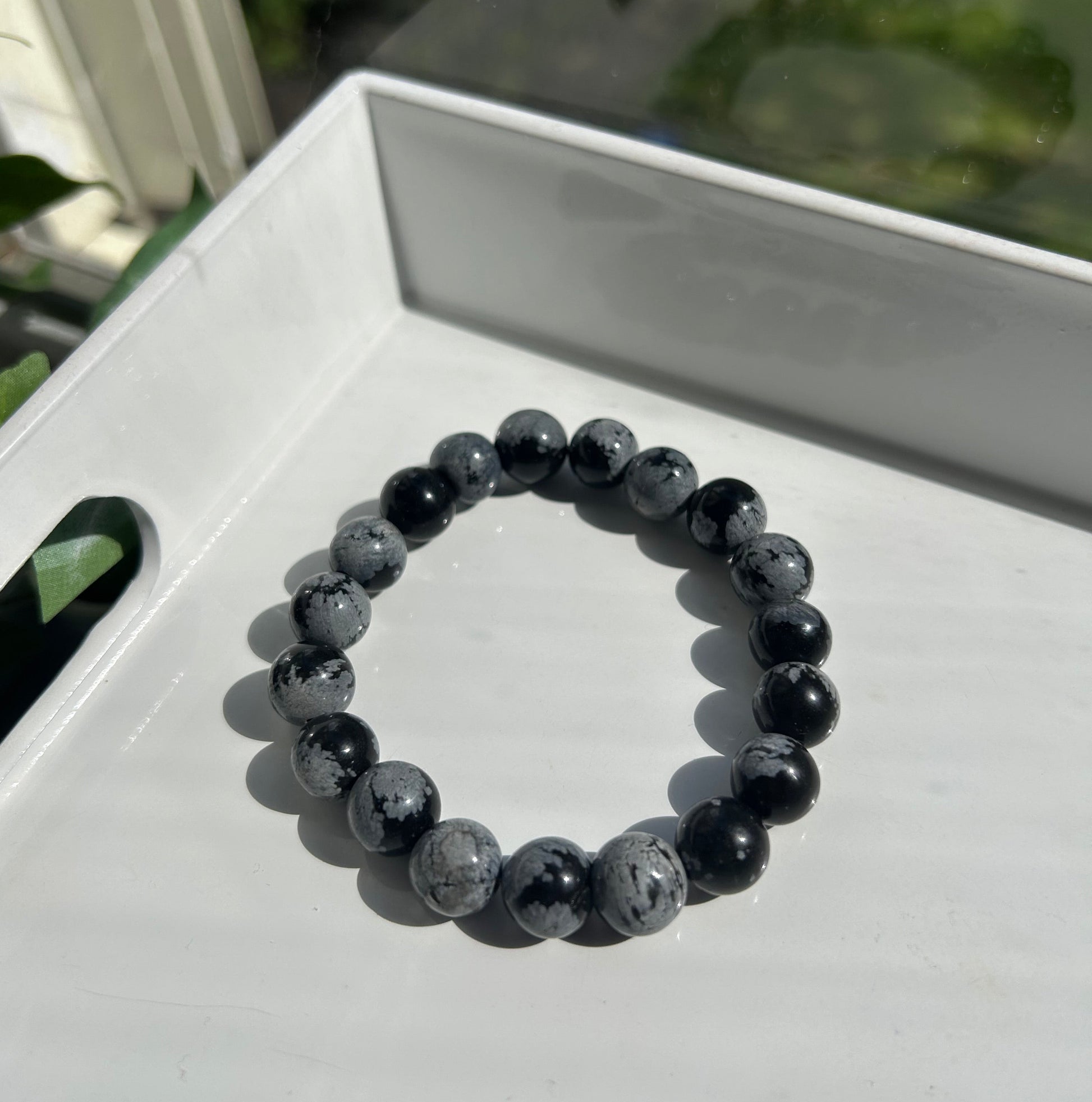 Handmade Black and grey Snowflake Jasper gemstone bracelet