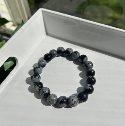 Handmade Black and grey Snowflake Jasper gemstone bracelet