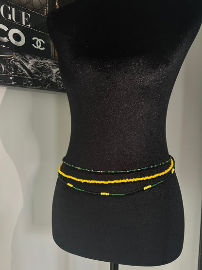 Jamaican color, yellow green waist bead set on mannequin