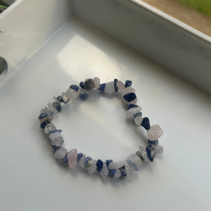 Rose Quartz & Sodalite Crystal Chip Mix Bracelets