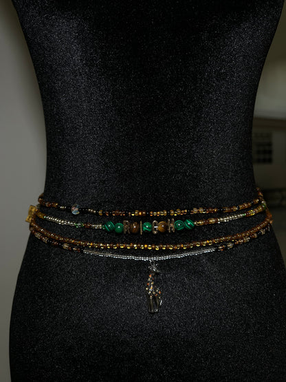 Giraffe charm on brown and gold waist beads