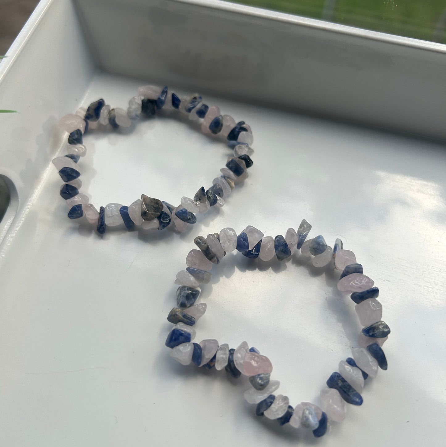 Rose Quartz & Sodalite Crystal Chip Mix Bracelets