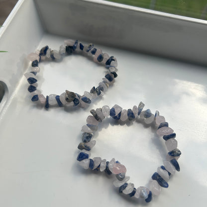 Rose Quartz & Sodalite Crystal Chip Mix Bracelets