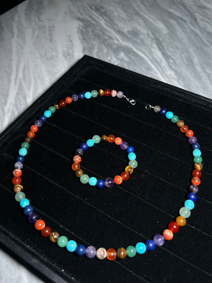 Seven Chakra Necklace And Bracelet Set