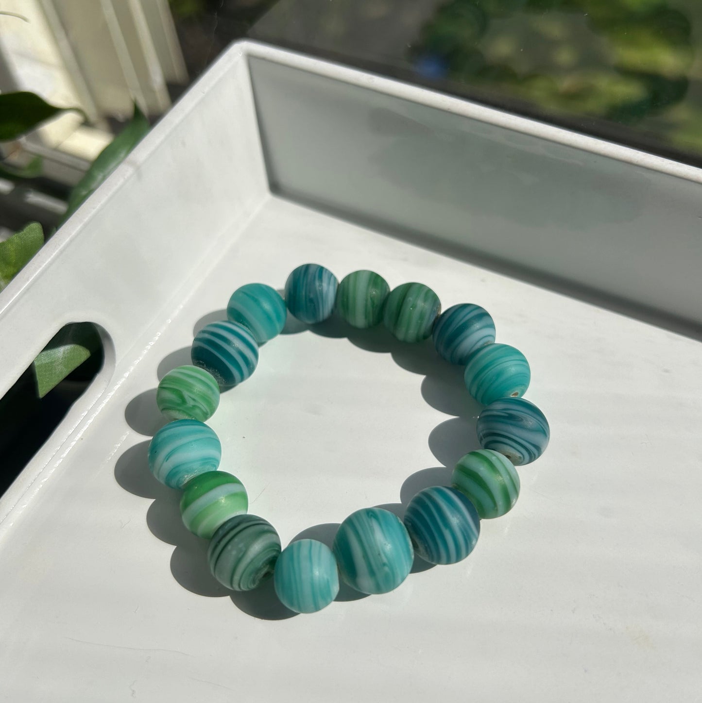 Green blue aqua mix bead bracelet