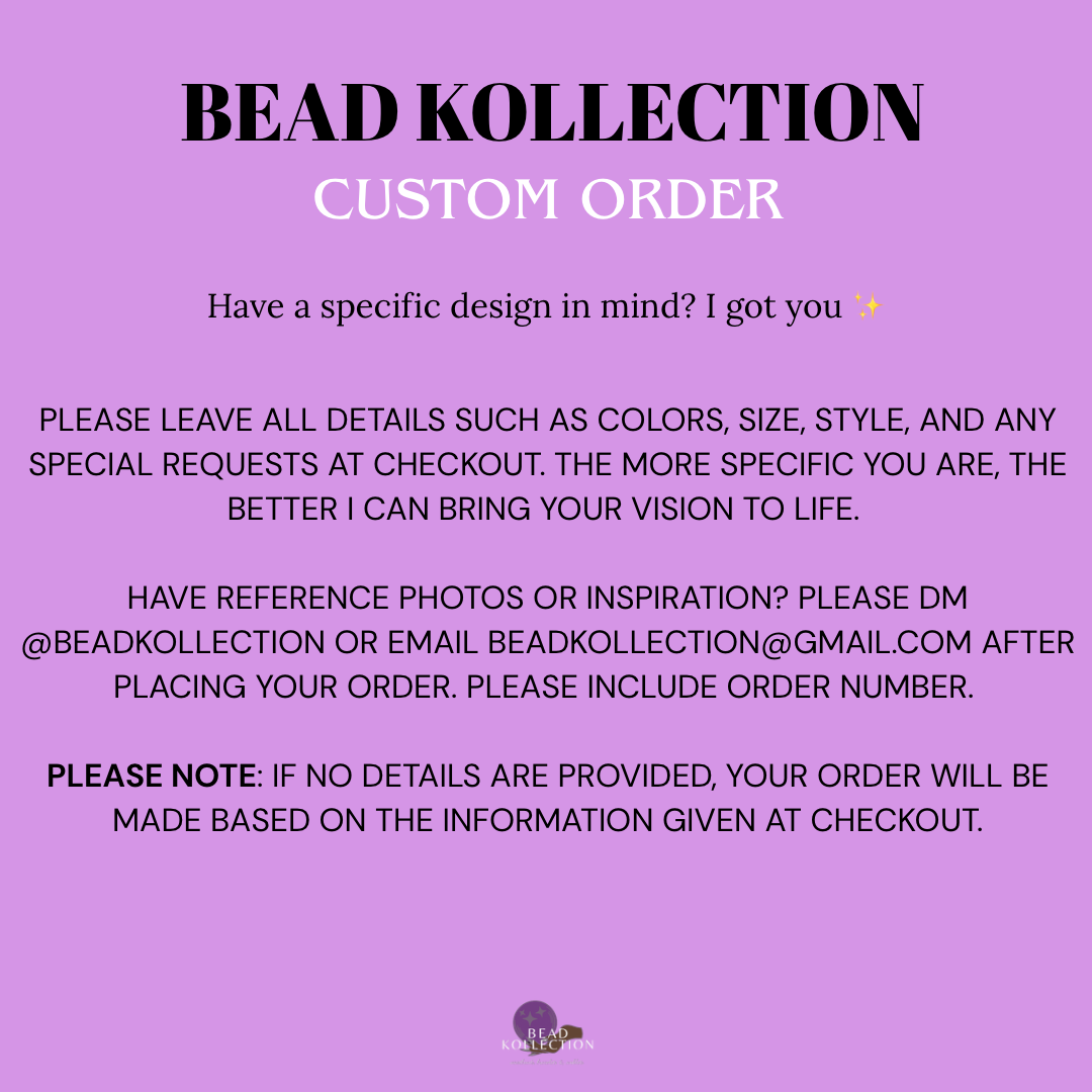 Bead Kollection custom order information on a purple background